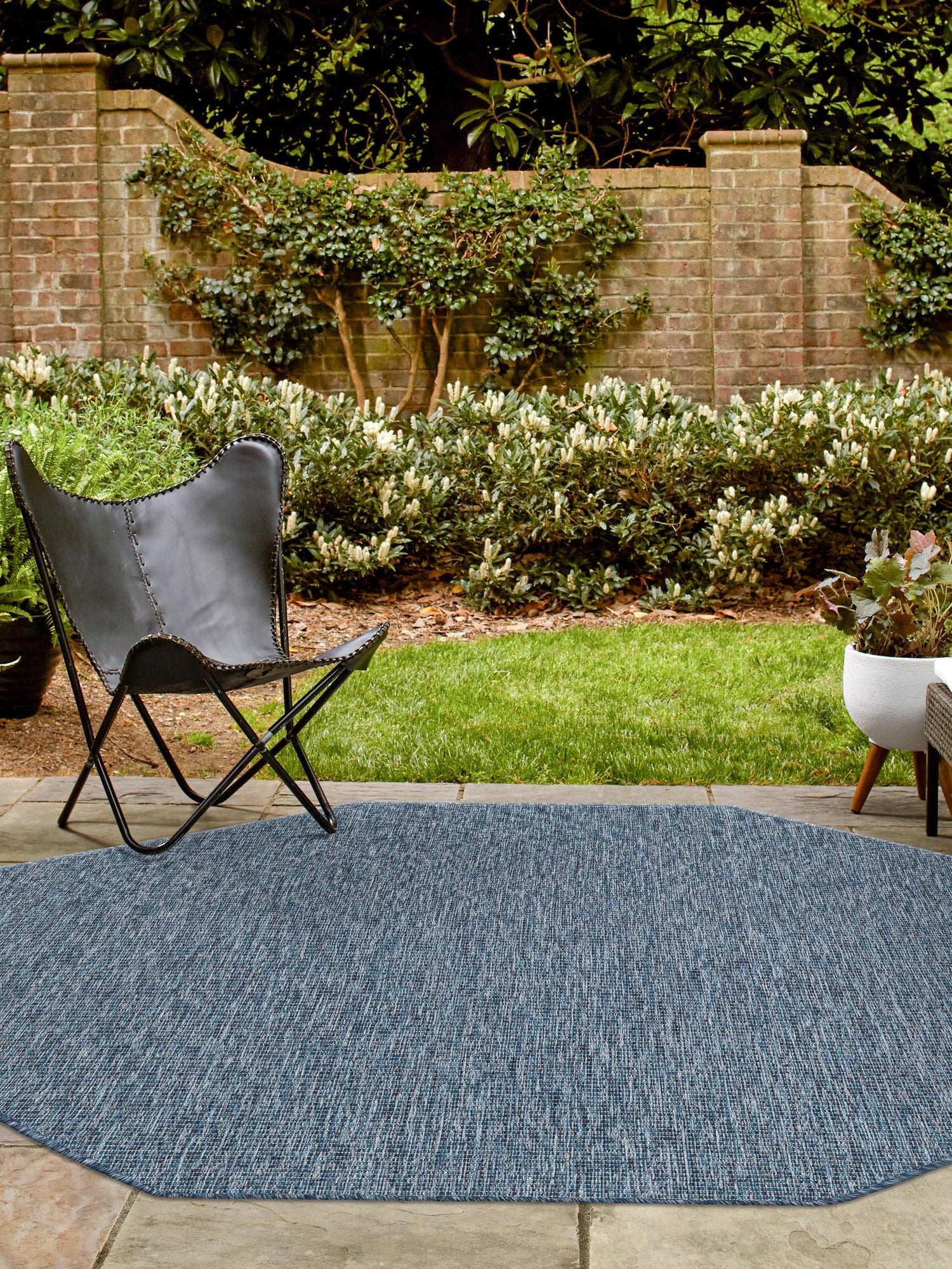 Blue 7' 10 x 7' 10 Outdoor Solid Octagon Area Rug Weather Resistant for Patio, Deck, Terrace, Balcony, Porch 100% Polypropylene Minimalist Waterproof Carpet for Sale at Rug Engine