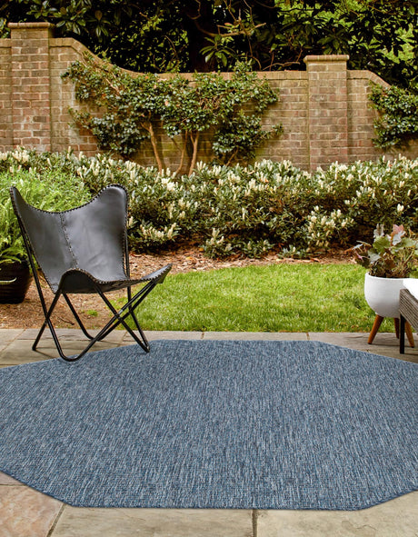 Blue 7' 10 x 7' 10 Outdoor Solid Octagon Area Rug Weather Resistant for Patio, Deck, Terrace, Balcony, Porch 100% Polypropylene Minimalist Waterproof Carpet for Sale at Rug Engine