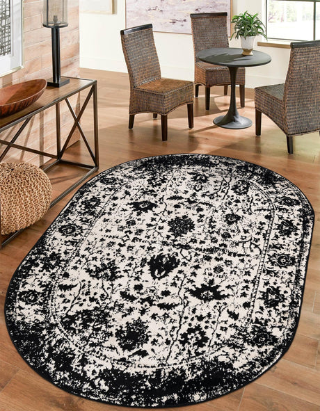 Black and White 3' 1 x 5' 3 Portland Oval Area Rug 85% Polypropylene & 15% Polyester Vintage Distressed Traditional Carpet for Home Decor for Sale at Rug Engine