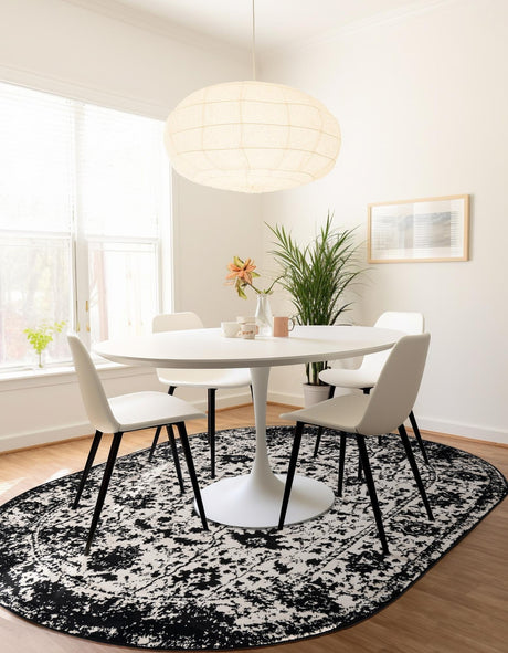 Black and White 3' 1 x 5' 3 Portland Oval Area Rug 85% Polypropylene & 15% Polyester Vintage Distressed Traditional Carpet for Home Decor for Sale at Rug Engine