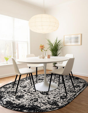 Black and White 5' 3 x 8' Portland Oval Area Rug 85% Polypropylene & 15% Polyester Vintage Distressed Traditional Carpet for Home Decor for Sale at Rug Engine