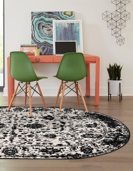Black and White 3' 1 x 5' 3 Portland Oval Area Rug 85% Polypropylene & 15% Polyester Vintage Distressed Traditional Carpet for Home Decor for Sale at Rug Engine
