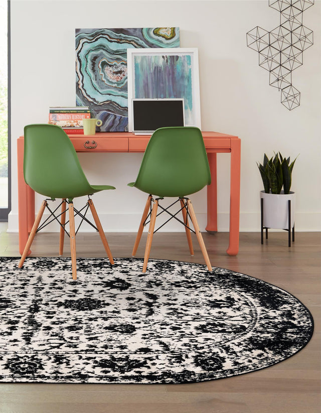 Black and White 5' 3 x 8' Portland Oval Area Rug 85% Polypropylene & 15% Polyester Vintage Distressed Traditional Carpet for Home Decor for Sale at Rug Engine