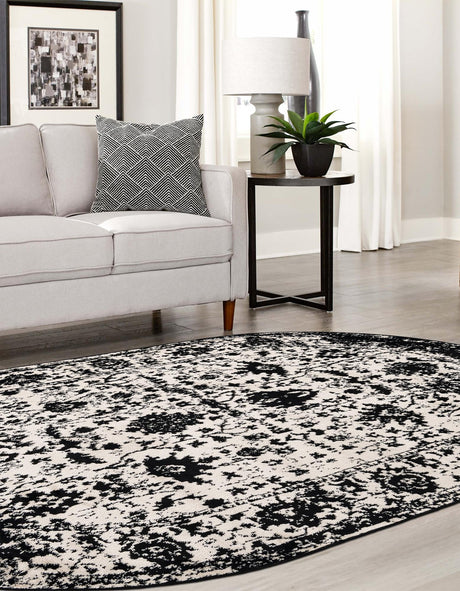 Black and White 3' 1 x 5' 3 Portland Oval Area Rug 85% Polypropylene & 15% Polyester Vintage Distressed Traditional Carpet for Home Decor for Sale at Rug Engine