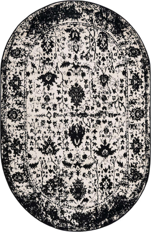 Black and White 5' 3 x 8' Portland Oval Area Rug 85% Polypropylene & 15% Polyester Vintage Distressed Traditional Carpet for Home Decor for Sale at Rug Engine