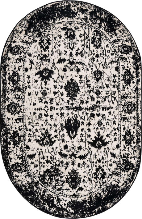 Black and White 5' 3 x 8' Portland Oval Area Rug 85% Polypropylene & 15% Polyester Vintage Distressed Traditional Carpet for Home Decor for Sale at Rug Engine