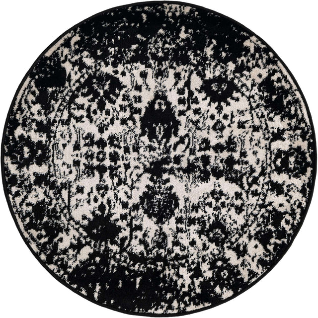 Black and White 3' 1 x 3' 1 Portland Round Area Rug 85% Polypropylene & 15% Polyester Vintage Distressed Traditional Carpet for Home Decor for Sale at Rug Engine