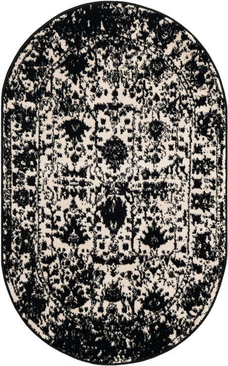 Black and White 3' 1 x 5' 3 Portland Oval Area Rug 85% Polypropylene & 15% Polyester Vintage Distressed Traditional Carpet for Home Decor for Sale at Rug Engine