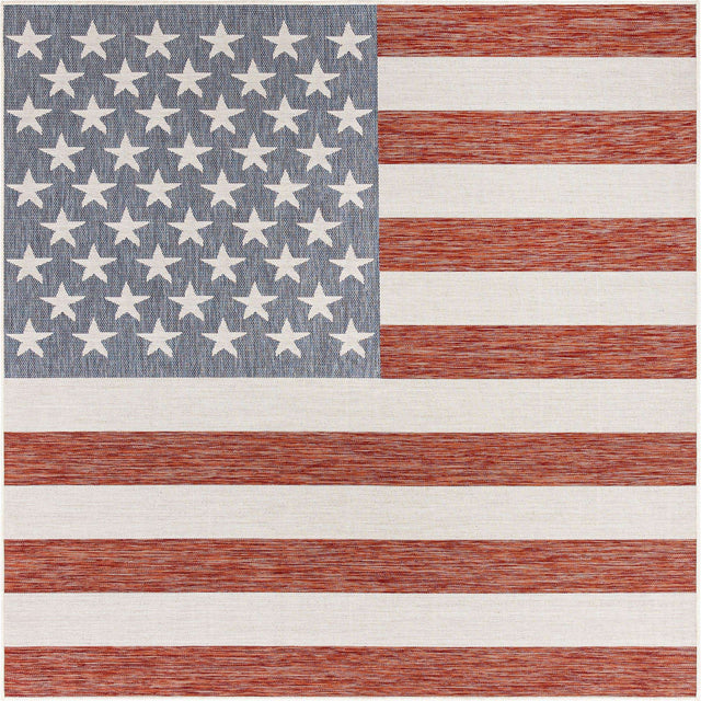 Red 8' x 8' Jill Zarin Outdoor Square Rug