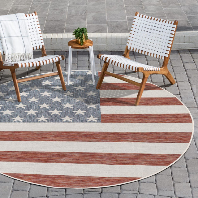 Red 7' 1 x 7' 1 Jill Zarin Outdoor Round Area Rug Weather Resistant for Patio, Deck, Terrace, Balcony, Porch Durable 100% Polypropylene Carpet for Outside for Sale at Rug Engine