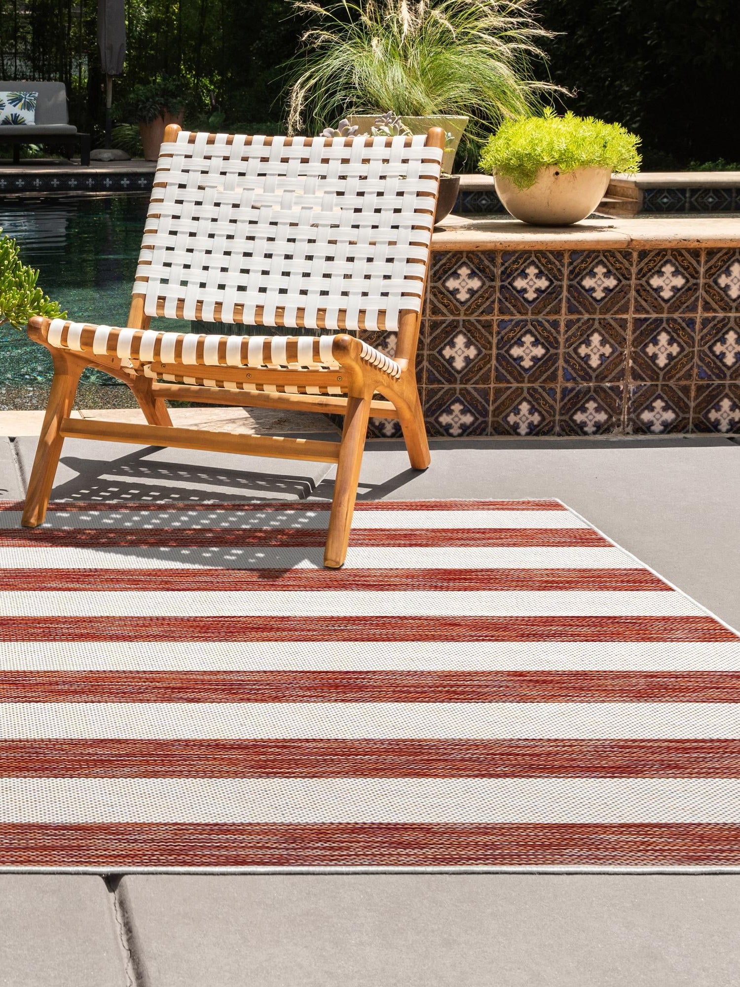 Red 5' 3 x 8' Jill Zarin Outdoor Rectangle Area Rug Weather Resistant for Patio, Deck, Terrace, Balcony, Porch Durable 100% Polypropylene Carpet for Outside for Sale at Rug Engine