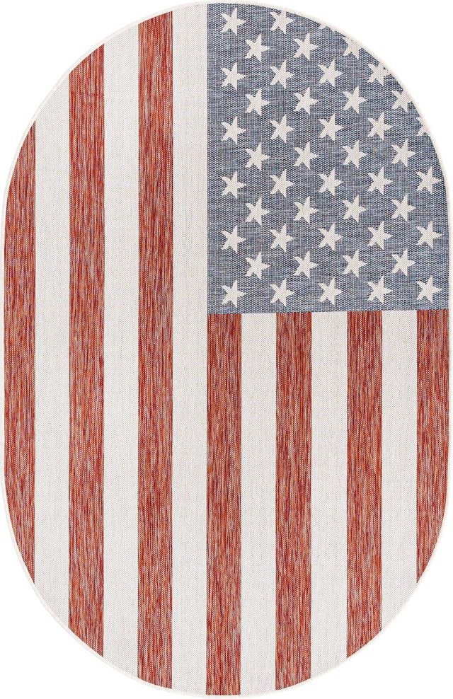 Red 5' 3 x 8' Jill Zarin Outdoor Oval Area Rug Weather Resistant for Patio, Deck, Terrace, Balcony, Porch Durable 100% Polypropylene Carpet for Outside for Sale at Rug Engine