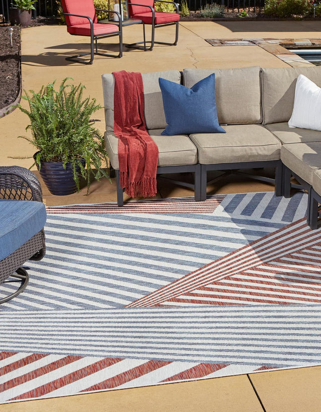 Blue 7' 10 x 7' 10 Jill Zarin Outdoor Square Area Rug Weather Resistant for Patio, Deck, Terrace, Balcony, Porch Durable 100% Polypropylene Carpet for Outside for Sale at Rug Engine