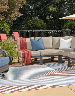 Blue 7' 10 x 7' 10 Jill Zarin Outdoor Square Area Rug Weather Resistant for Patio, Deck, Terrace, Balcony, Porch Durable 100% Polypropylene Carpet for Outside for Sale at Rug Engine