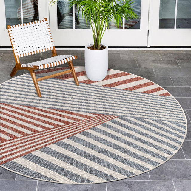 Blue 4' 1 x 4' 1 Jill Zarin Outdoor Round Area Rug Weather Resistant for Patio, Deck, Terrace, Balcony, Porch Durable 100% Polypropylene Carpet for Outside for Sale at Rug Engine