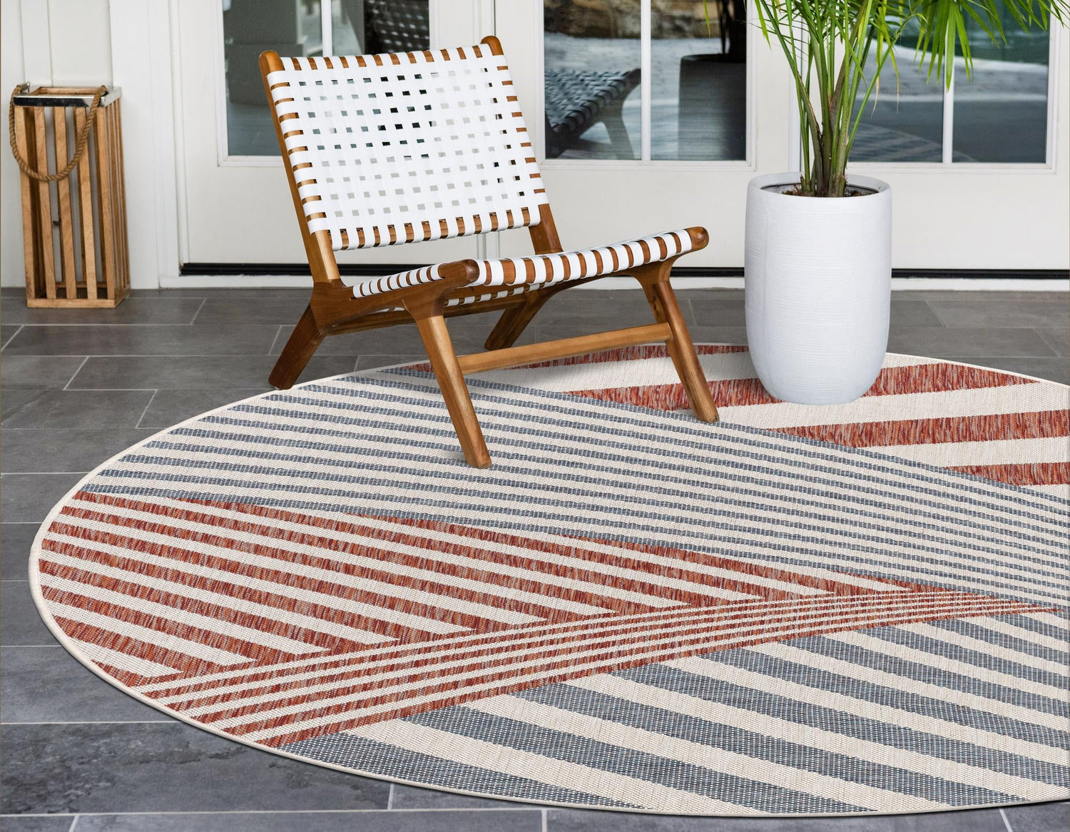 Blue 4' 1 x 4' 1 Jill Zarin Outdoor Round Area Rug Weather Resistant for Patio, Deck, Terrace, Balcony, Porch Durable 100% Polypropylene Carpet for Outside for Sale at Rug Engine