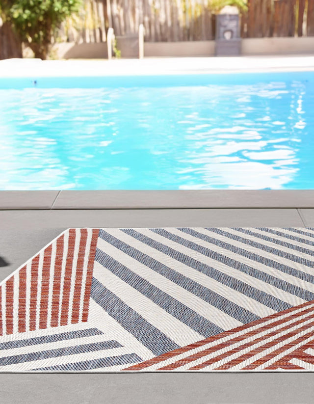 Blue 5' 3 x 8' Jill Zarin Outdoor Rectangle Area Rug Weather Resistant for Patio, Deck, Terrace, Balcony, Porch Durable 100% Polypropylene Carpet for Outside for Sale at Rug Engine
