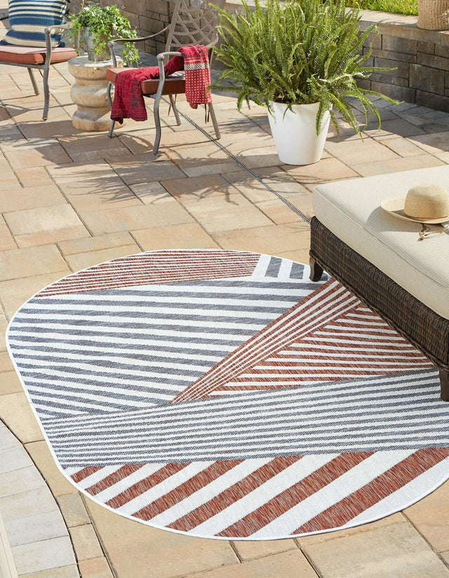 Blue 5' 3 x 8' Jill Zarin Outdoor Oval Area Rug Weather Resistant for Patio, Deck, Terrace, Balcony, Porch Durable 100% Polypropylene Carpet for Outside for Sale at Rug Engine