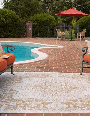 Beige 13' 1 x 13' 1 Jill Zarin Outdoor Square Area Rug Weather Resistant for Patio, Deck, Terrace, Balcony, Porch Durable 100% Polypropylene Carpet for Outside for Sale at Rug Engine