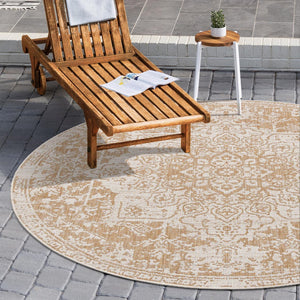 Beige 4' 1 x 4' 1 Jill Zarin Outdoor Round Area Rug Weather Resistant for Patio, Deck, Terrace, Balcony, Porch Durable 100% Polypropylene Carpet for Outside for Sale at Rug Engine