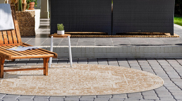 Beige 4' 1 x 4' 1 Jill Zarin Outdoor Round Area Rug Weather Resistant for Patio, Deck, Terrace, Balcony, Porch Durable 100% Polypropylene Carpet for Outside for Sale at Rug Engine