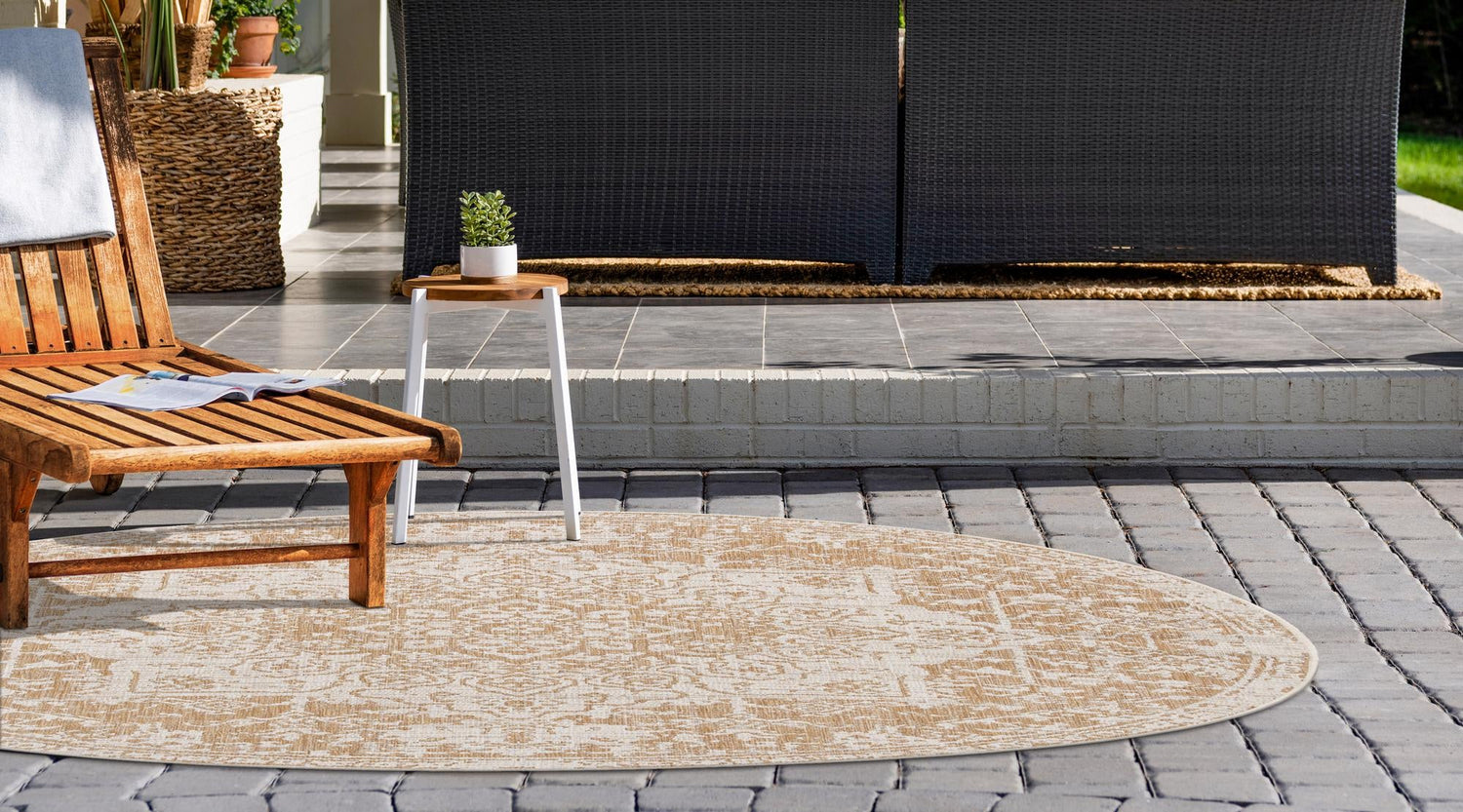 Beige 10' 8 x 10' 8 Jill Zarin Outdoor Round Area Rug Weather Resistant for Patio, Deck, Terrace, Balcony, Porch Durable 100% Polypropylene Carpet for Outside for Sale at Rug Engine