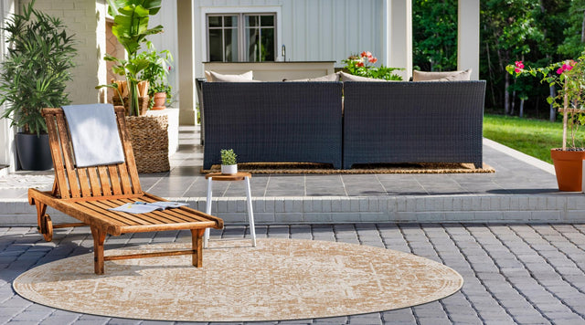 Beige 4' 1 x 4' 1 Jill Zarin Outdoor Round Area Rug Weather Resistant for Patio, Deck, Terrace, Balcony, Porch Durable 100% Polypropylene Carpet for Outside for Sale at Rug Engine