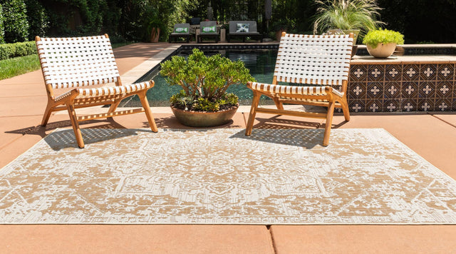 Beige 2' x 3' 1 Jill Zarin Outdoor Rectangle Area Rug Weather Resistant for Patio, Deck, Terrace, Balcony, Porch Durable 100% Polypropylene Carpet for Outside for Sale at Rug Engine