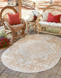 Beige 7' 10 x 10' Jill Zarin Outdoor Oval Area Rug Weather Resistant for Patio, Deck, Terrace, Balcony, Porch Durable 100% Polypropylene Carpet for Outside for Sale at Rug Engine