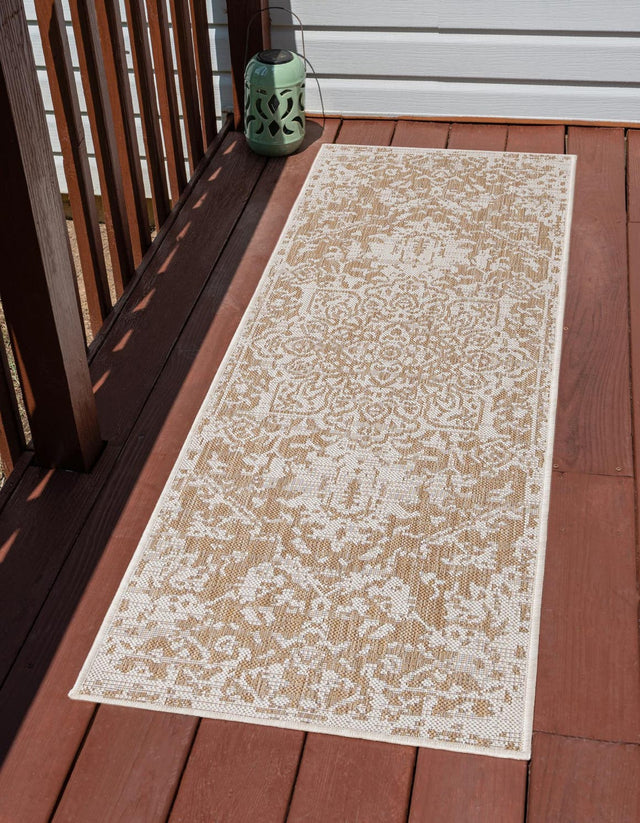 Beige 2' x 6' 1 Jill Zarin Outdoor Runner Area Rug Weather Resistant for Patio, Deck, Terrace, Balcony, Porch Durable 100% Polypropylene Carpet for Outside for Sale at Rug Engine