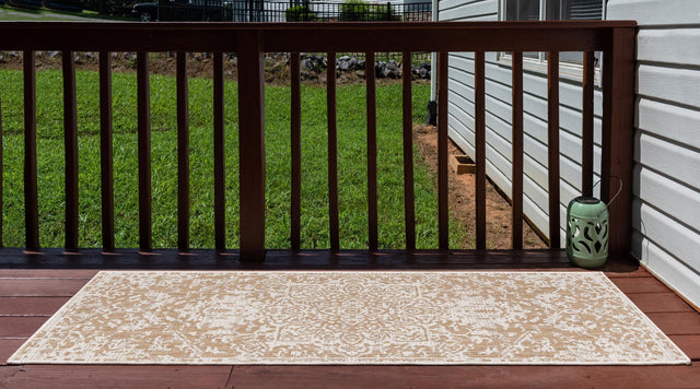 Beige 2' x 6' 1 Jill Zarin Outdoor Runner Area Rug Weather Resistant for Patio, Deck, Terrace, Balcony, Porch Durable 100% Polypropylene Carpet for Outside for Sale at Rug Engine