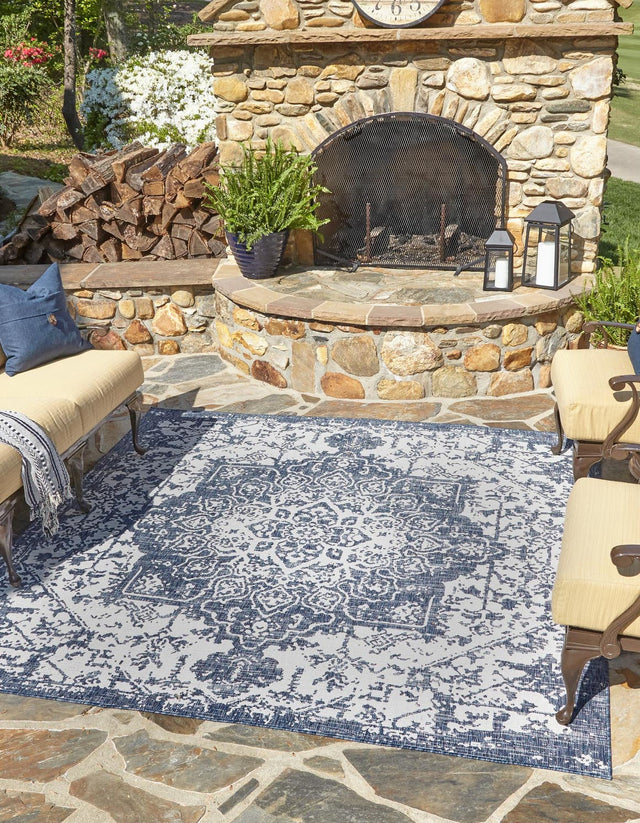 Blue 10' 8 x 10' 8 Jill Zarin Outdoor Square Area Rug Weather Resistant for Patio, Deck, Terrace, Balcony, Porch Durable 100% Polypropylene Carpet for Outside for Sale at Rug Engine