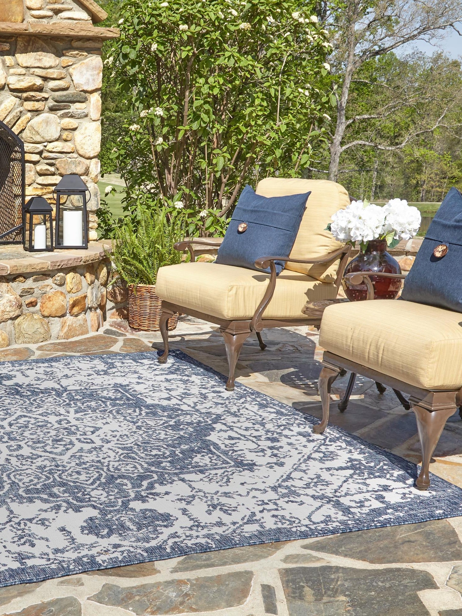Blue 10' 8 x 10' 8 Jill Zarin Outdoor Square Area Rug Weather Resistant for Patio, Deck, Terrace, Balcony, Porch Durable 100% Polypropylene Carpet for Outside for Sale at Rug Engine