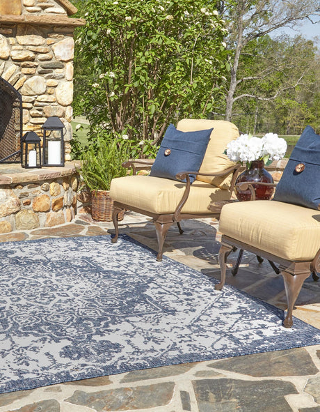 Blue 10' 8 x 10' 8 Jill Zarin Outdoor Square Area Rug Weather Resistant for Patio, Deck, Terrace, Balcony, Porch Durable 100% Polypropylene Carpet for Outside for Sale at Rug Engine