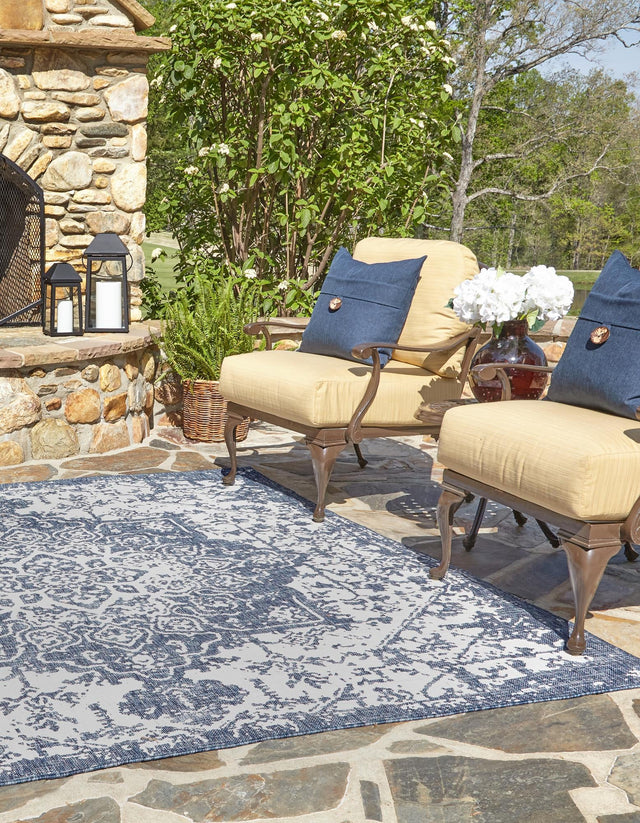 Blue 10' 8 x 10' 8 Jill Zarin Outdoor Square Area Rug Weather Resistant for Patio, Deck, Terrace, Balcony, Porch Durable 100% Polypropylene Carpet for Outside for Sale at Rug Engine
