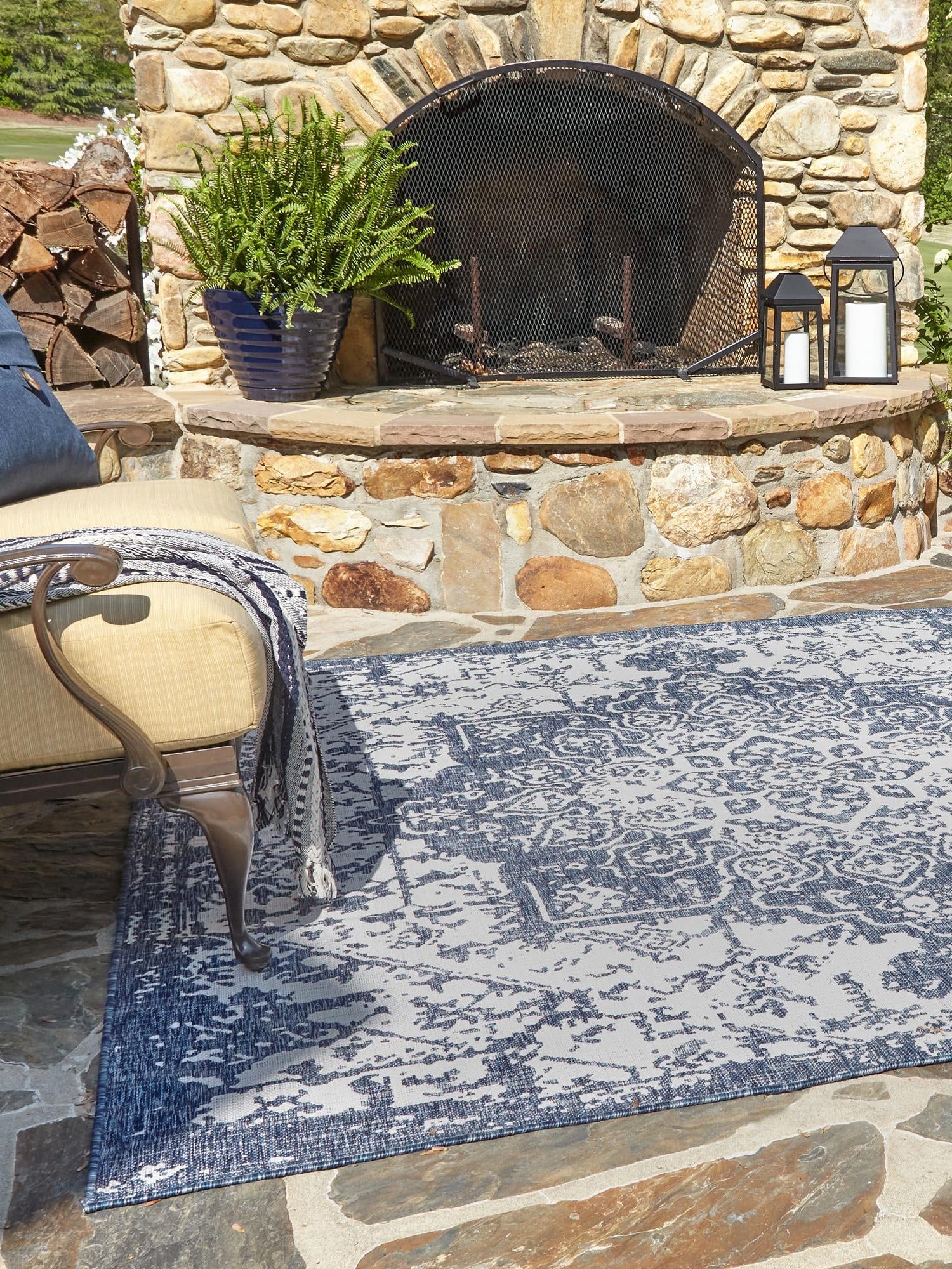 Blue 10' 8 x 10' 8 Jill Zarin Outdoor Square Area Rug Weather Resistant for Patio, Deck, Terrace, Balcony, Porch Durable 100% Polypropylene Carpet for Outside for Sale at Rug Engine