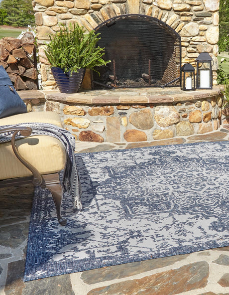 Blue 10' 8 x 10' 8 Jill Zarin Outdoor Square Area Rug Weather Resistant for Patio, Deck, Terrace, Balcony, Porch Durable 100% Polypropylene Carpet for Outside for Sale at Rug Engine