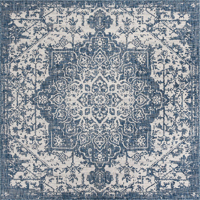 Blue 7' 10 x 7' 10 Jill Zarin Outdoor Square Area Rug Weather Resistant for Patio, Deck, Terrace, Balcony, Porch Durable 100% Polypropylene Carpet for Outside for Sale at Rug Engine