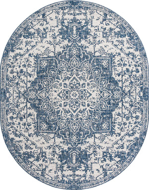 Blue 7' 10 x 10' Jill Zarin Outdoor Oval Area Rug Weather Resistant for Patio, Deck, Terrace, Balcony, Porch Durable 100% Polypropylene Carpet for Outside for Sale at Rug Engine