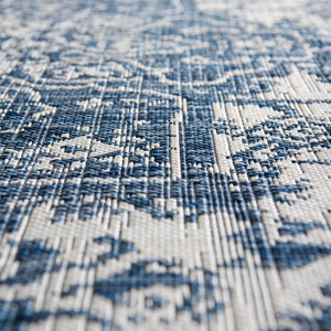 Blue 10' 8 x 10' 8 Jill Zarin Outdoor Round Area Rug Weather Resistant for Patio, Deck, Terrace, Balcony, Porch Durable 100% Polypropylene Carpet for Outside for Sale at Rug Engine