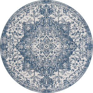 Blue 6' 7 x 6' 7 Jill Zarin Outdoor Round Area Rug Weather Resistant for Patio, Deck, Terrace, Balcony, Porch Durable 100% Polypropylene Carpet for Outside for Sale at Rug Engine