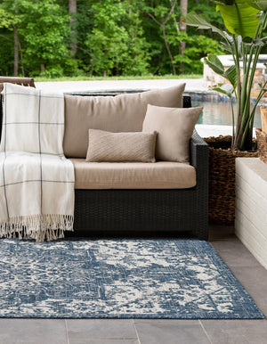Blue 7' 10 x 10' Jill Zarin Outdoor Rectangle Area Rug Weather Resistant for Patio, Deck, Terrace, Balcony, Porch Durable 100% Polypropylene Carpet for Outside for Sale at Rug Engine