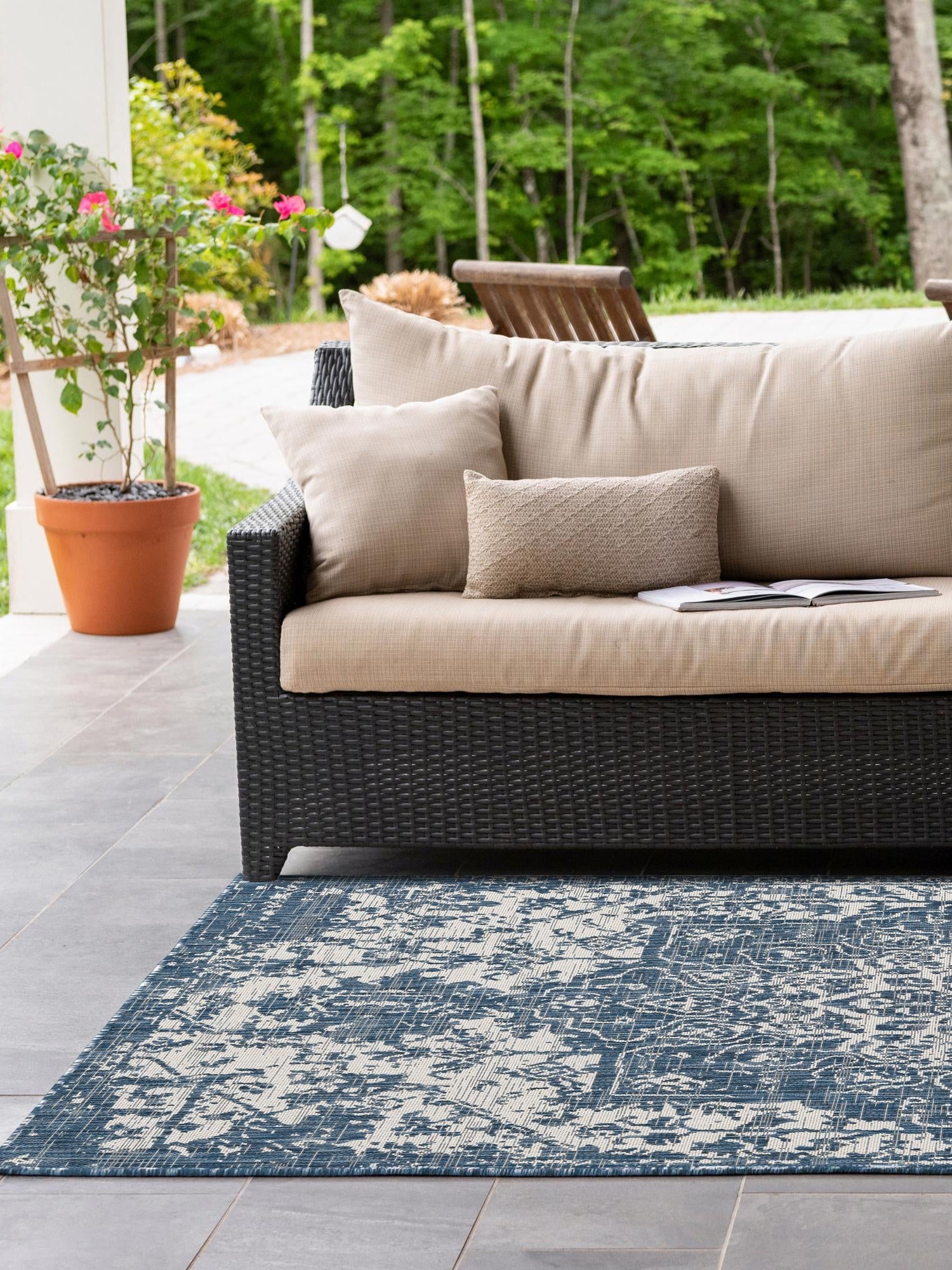 Blue 6' 1 x 9' Jill Zarin Outdoor Rectangle Area Rug Weather Resistant for Patio, Deck, Terrace, Balcony, Porch Durable 100% Polypropylene Carpet for Outside for Sale at Rug Engine