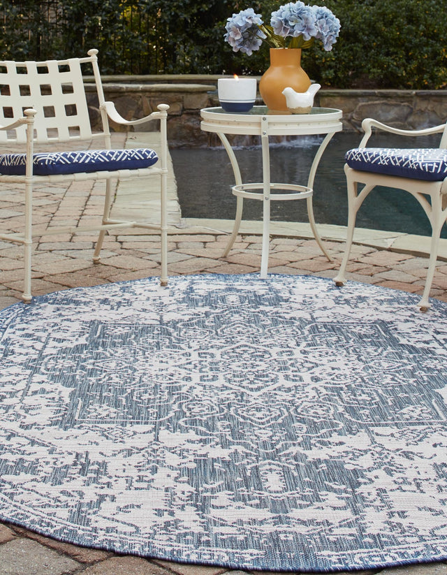 Blue 5' 3 x 8' Jill Zarin Outdoor Oval Area Rug Weather Resistant for Patio, Deck, Terrace, Balcony, Porch Durable 100% Polypropylene Carpet for Outside for Sale at Rug Engine