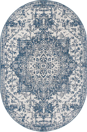 Blue 5' 3 x 8' Jill Zarin Outdoor Oval Area Rug Weather Resistant for Patio, Deck, Terrace, Balcony, Porch Durable 100% Polypropylene Carpet for Outside for Sale at Rug Engine