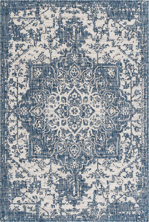 Blue 4' 1 x 6' 1 Jill Zarin Outdoor Rectangle Area Rug Weather Resistant for Patio, Deck, Terrace, Balcony, Porch Durable 100% Polypropylene Carpet for Outside for Sale at Rug Engine
