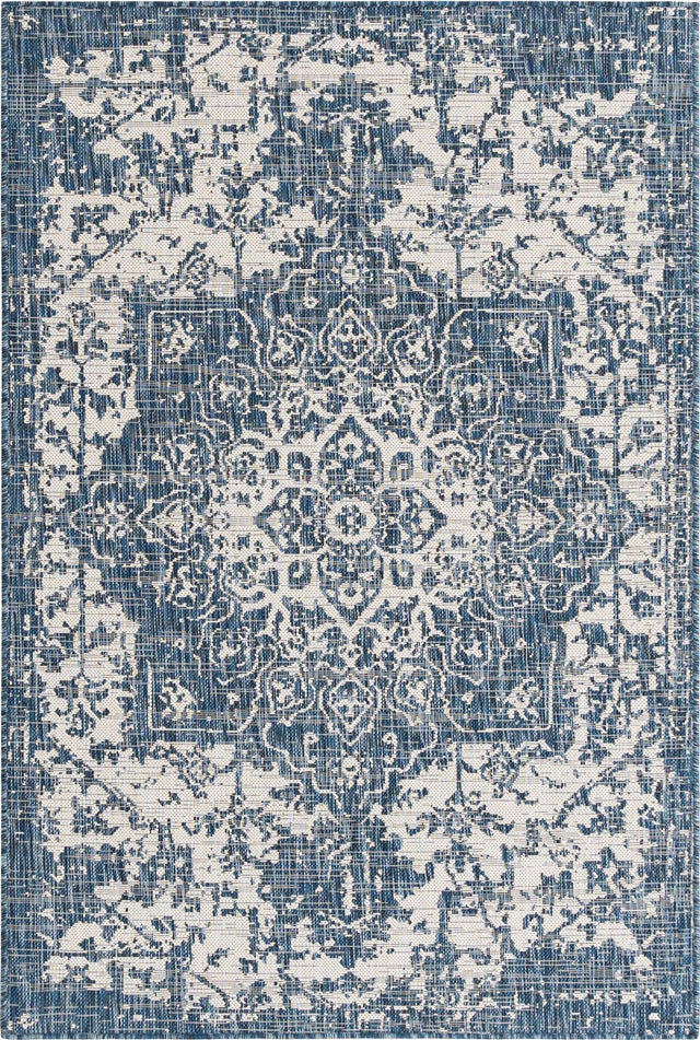 Blue 4' 1 x 6' 1 Jill Zarin Outdoor Rectangle Area Rug Weather Resistant for Patio, Deck, Terrace, Balcony, Porch Durable 100% Polypropylene Carpet for Outside for Sale at Rug Engine