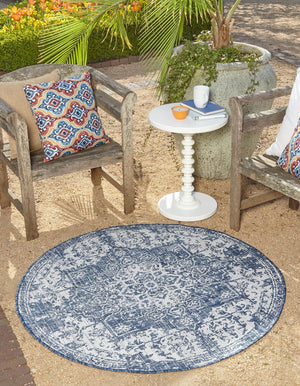 Blue 10' 8 x 10' 8 Jill Zarin Outdoor Round Area Rug Weather Resistant for Patio, Deck, Terrace, Balcony, Porch Durable 100% Polypropylene Carpet for Outside for Sale at Rug Engine