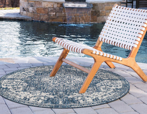 Blue 6' 7 x 6' 7 Jill Zarin Outdoor Round Area Rug Weather Resistant for Patio, Deck, Terrace, Balcony, Porch Durable 100% Polypropylene Carpet for Outside for Sale at Rug Engine