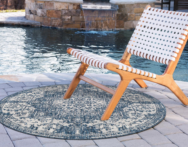 Blue 6' 7 x 6' 7 Jill Zarin Outdoor Round Area Rug Weather Resistant for Patio, Deck, Terrace, Balcony, Porch Durable 100% Polypropylene Carpet for Outside for Sale at Rug Engine
